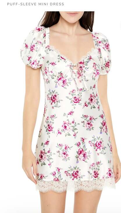 Forever 21 Dresses & Skirts - Forever 21 Floral Puff-Sleeve Mini‎ Dress Size M